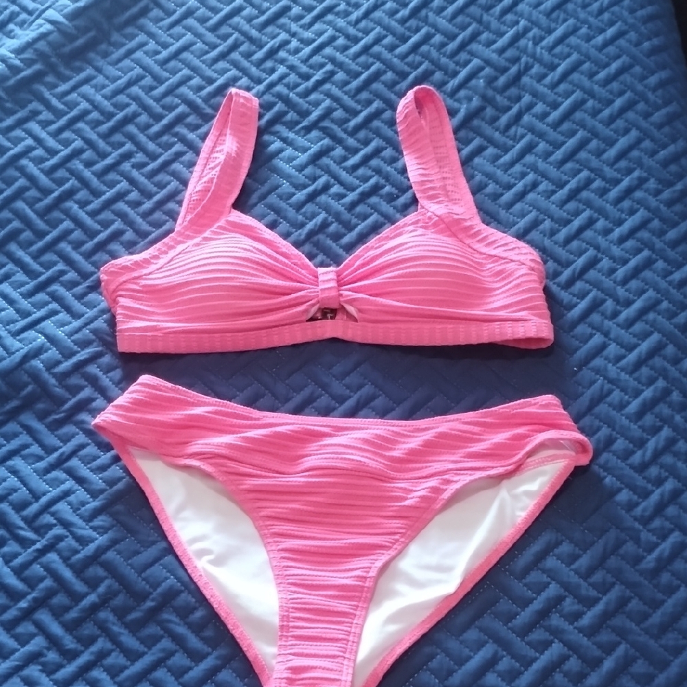 Pink Textured Bikini Set